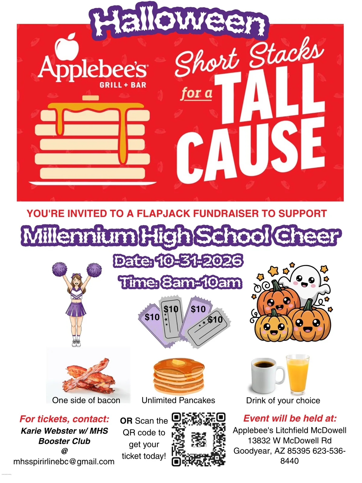 Flyer for Applebee's Halloween Flapjack Fundraiser